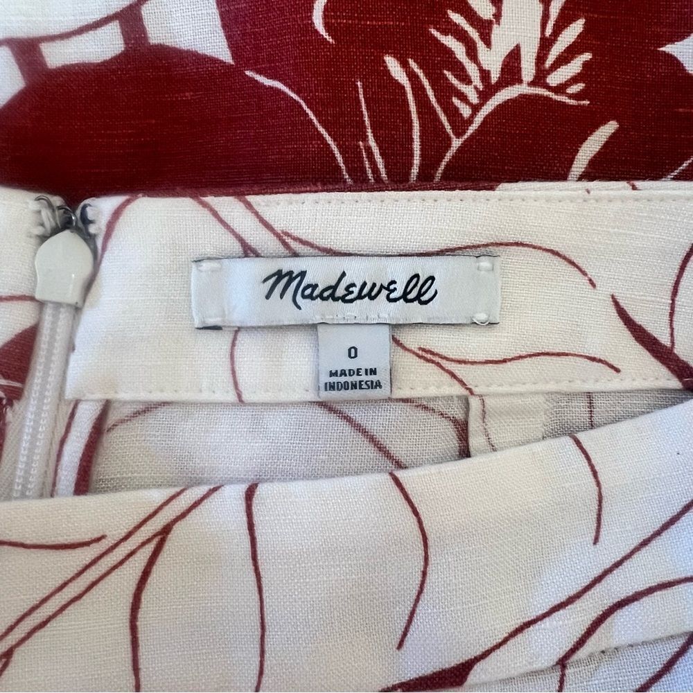Madewell Rust & White Tropical Print Ruffle Linen Blend Midi Skirt - Picture 10 of 11